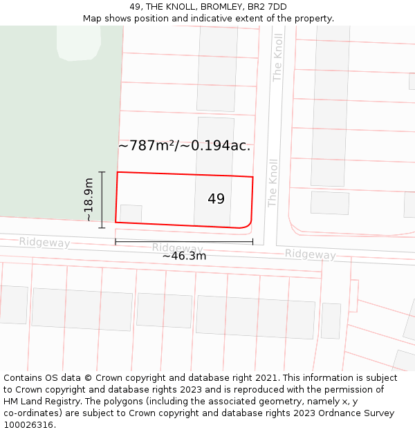49, THE KNOLL, BROMLEY, BR2 7DD: Plot and title map