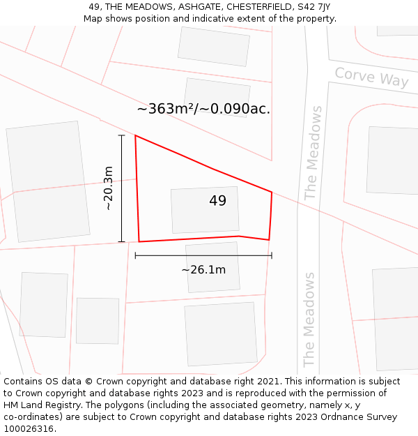 49, THE MEADOWS, ASHGATE, CHESTERFIELD, S42 7JY: Plot and title map