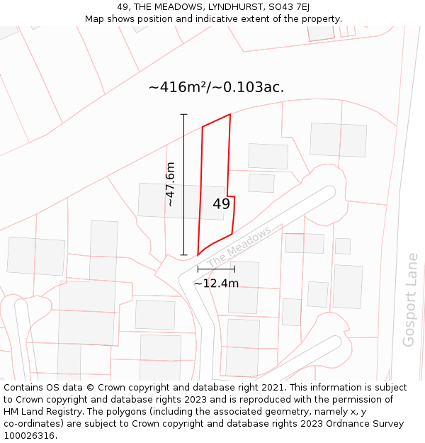 49, THE MEADOWS, LYNDHURST, SO43 7EJ: Plot and title map
