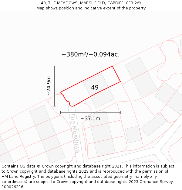 49, THE MEADOWS, MARSHFIELD, CARDIFF, CF3 2AY: Plot and title map