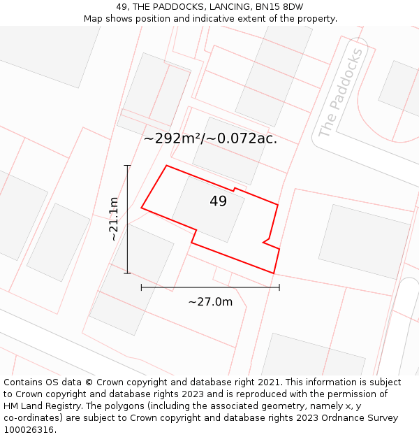 49, THE PADDOCKS, LANCING, BN15 8DW: Plot and title map