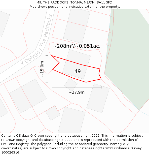 49, THE PADDOCKS, TONNA, NEATH, SA11 3FD: Plot and title map