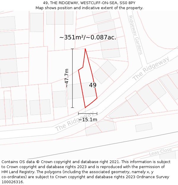 49, THE RIDGEWAY, WESTCLIFF-ON-SEA, SS0 8PY: Plot and title map