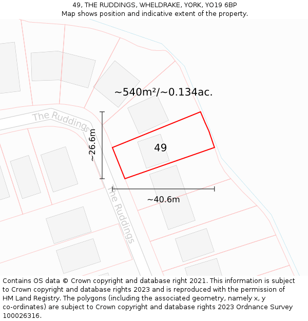 49, THE RUDDINGS, WHELDRAKE, YORK, YO19 6BP: Plot and title map