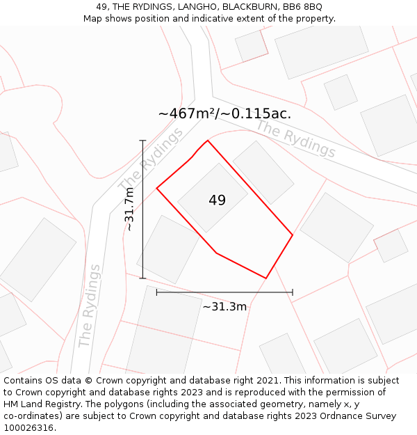 49, THE RYDINGS, LANGHO, BLACKBURN, BB6 8BQ: Plot and title map