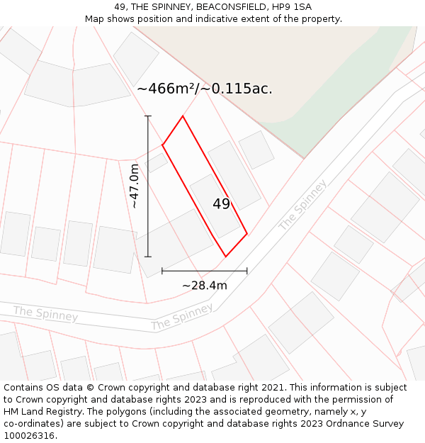 49, THE SPINNEY, BEACONSFIELD, HP9 1SA: Plot and title map