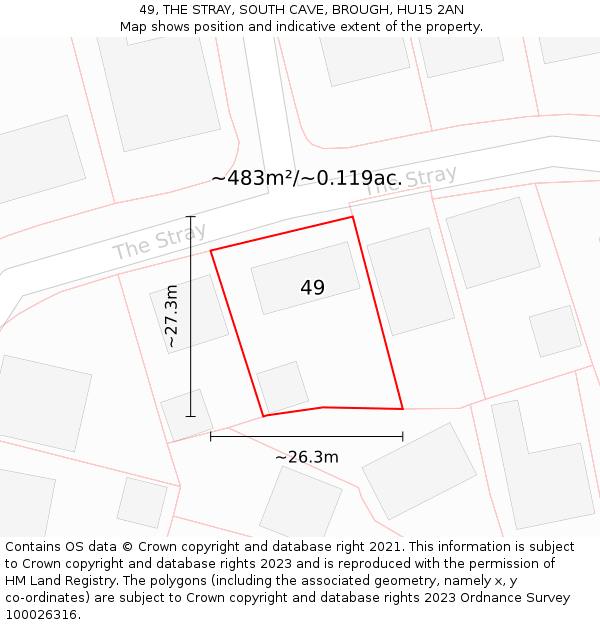 49, THE STRAY, SOUTH CAVE, BROUGH, HU15 2AN: Plot and title map