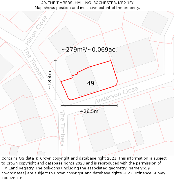 49, THE TIMBERS, HALLING, ROCHESTER, ME2 1FY: Plot and title map