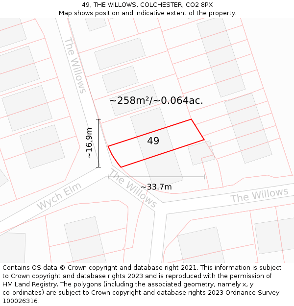 49, THE WILLOWS, COLCHESTER, CO2 8PX: Plot and title map