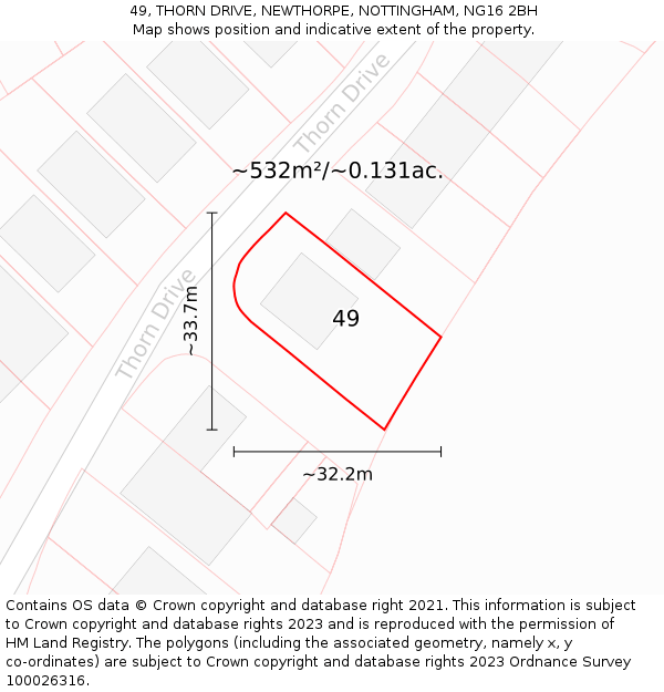 49, THORN DRIVE, NEWTHORPE, NOTTINGHAM, NG16 2BH: Plot and title map