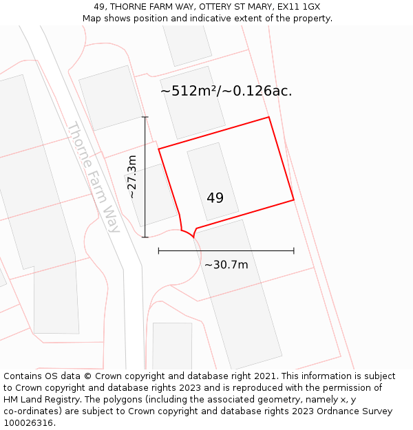 49, THORNE FARM WAY, OTTERY ST MARY, EX11 1GX: Plot and title map
