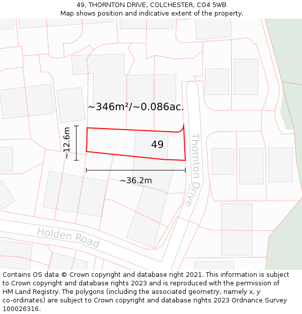 49, THORNTON DRIVE, COLCHESTER, CO4 5WB: Plot and title map