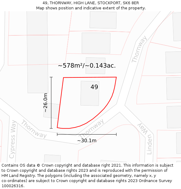 49, THORNWAY, HIGH LANE, STOCKPORT, SK6 8ER: Plot and title map