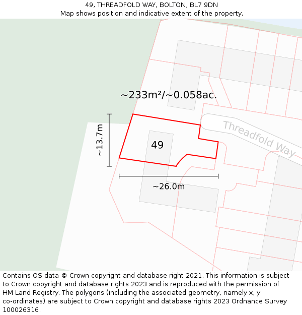 49, THREADFOLD WAY, BOLTON, BL7 9DN: Plot and title map
