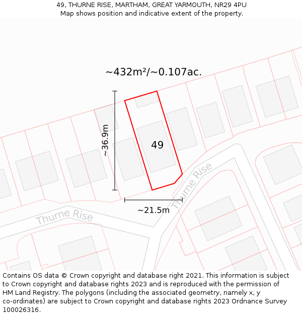 49, THURNE RISE, MARTHAM, GREAT YARMOUTH, NR29 4PU: Plot and title map