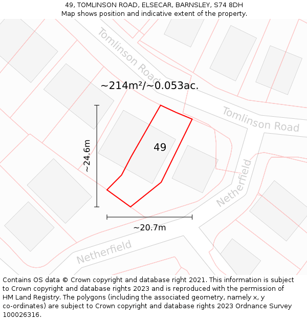 49, TOMLINSON ROAD, ELSECAR, BARNSLEY, S74 8DH: Plot and title map