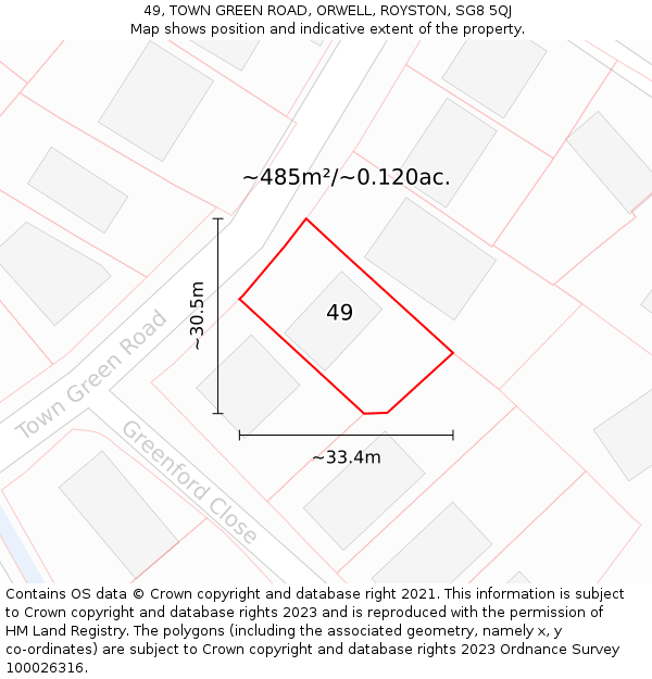 49, TOWN GREEN ROAD, ORWELL, ROYSTON, SG8 5QJ: Plot and title map