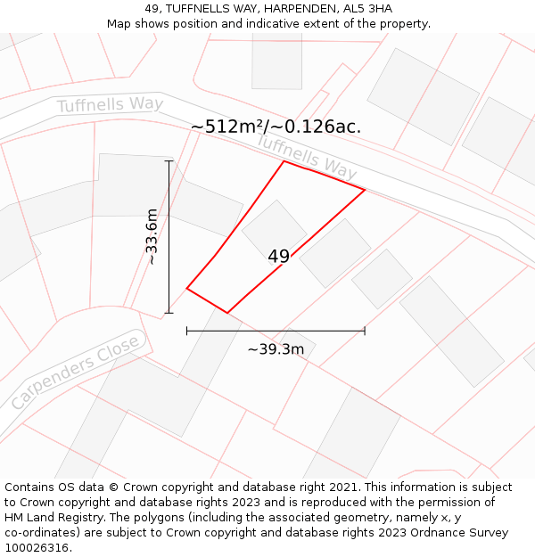 49, TUFFNELLS WAY, HARPENDEN, AL5 3HA: Plot and title map