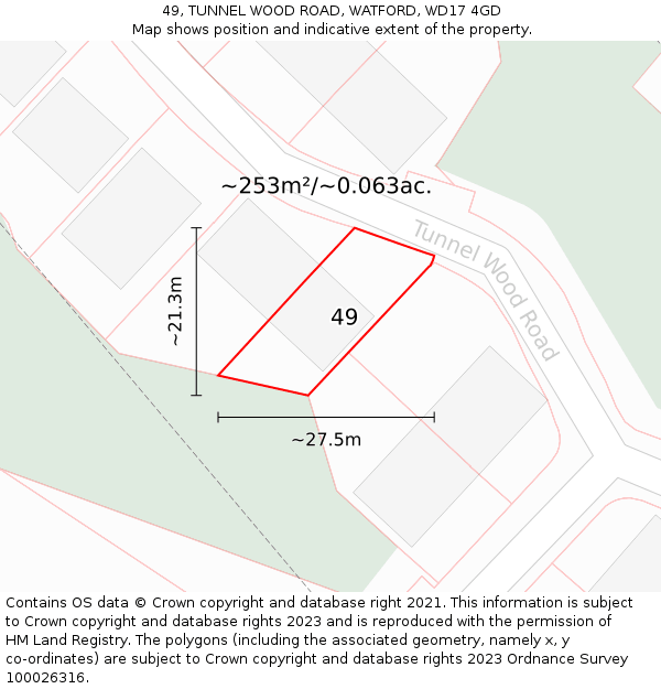 49, TUNNEL WOOD ROAD, WATFORD, WD17 4GD: Plot and title map