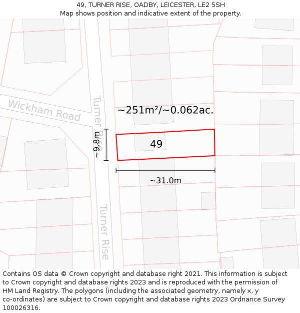 49, TURNER RISE, OADBY, LEICESTER, LE2 5SH: Plot and title map