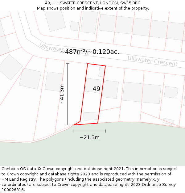 49, ULLSWATER CRESCENT, LONDON, SW15 3RG: Plot and title map