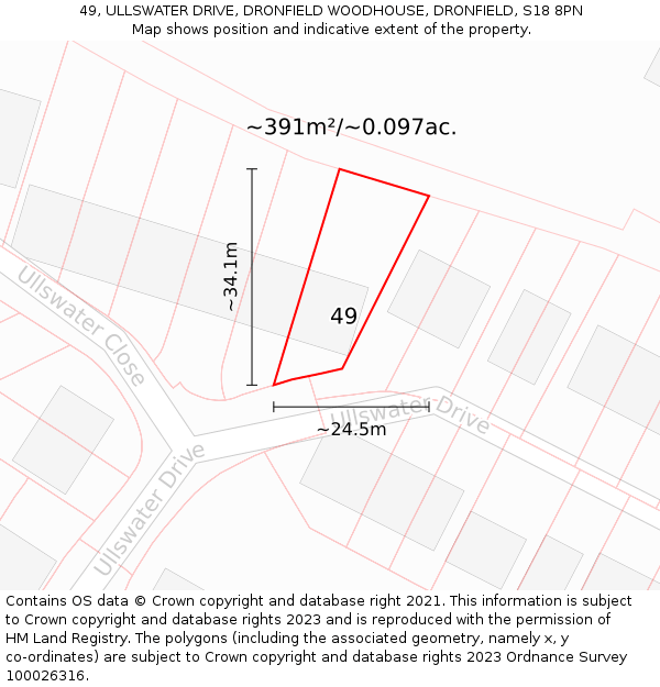 49, ULLSWATER DRIVE, DRONFIELD WOODHOUSE, DRONFIELD, S18 8PN: Plot and title map