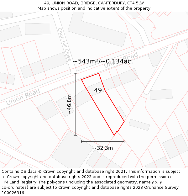 49, UNION ROAD, BRIDGE, CANTERBURY, CT4 5LW: Plot and title map