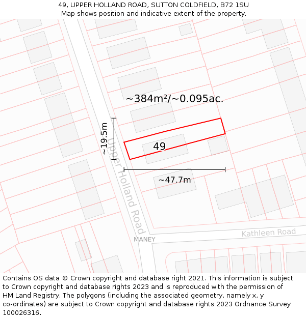 49, UPPER HOLLAND ROAD, SUTTON COLDFIELD, B72 1SU: Plot and title map