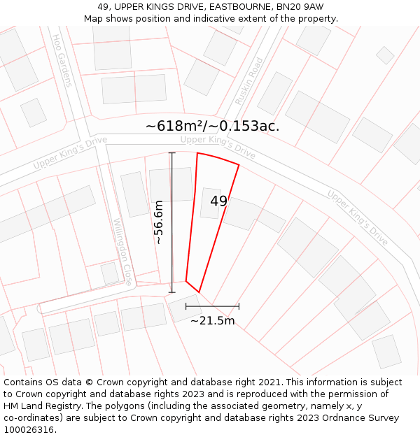 49, UPPER KINGS DRIVE, EASTBOURNE, BN20 9AW: Plot and title map