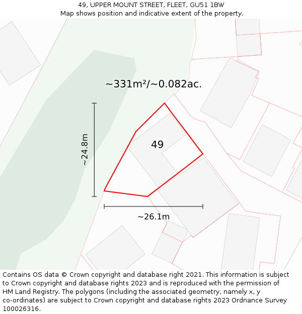49, UPPER MOUNT STREET, FLEET, GU51 1BW: Plot and title map