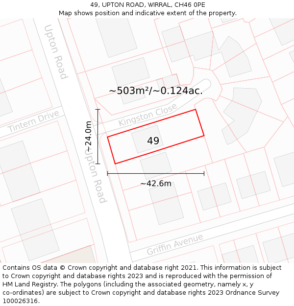49, UPTON ROAD, WIRRAL, CH46 0PE: Plot and title map