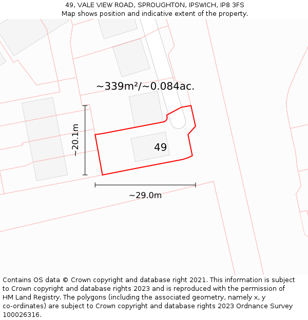 49, VALE VIEW ROAD, SPROUGHTON, IPSWICH, IP8 3FS: Plot and title map