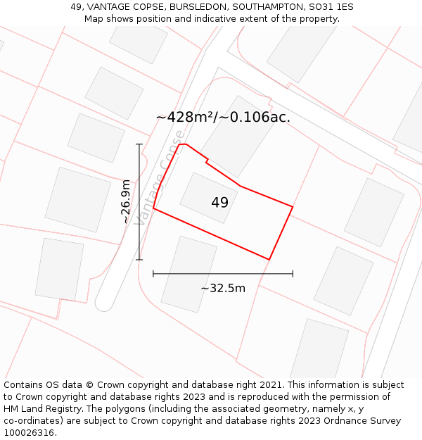 49, VANTAGE COPSE, BURSLEDON, SOUTHAMPTON, SO31 1ES: Plot and title map