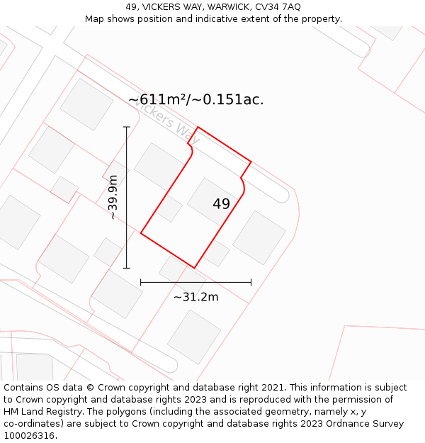 49, VICKERS WAY, WARWICK, CV34 7AQ: Plot and title map