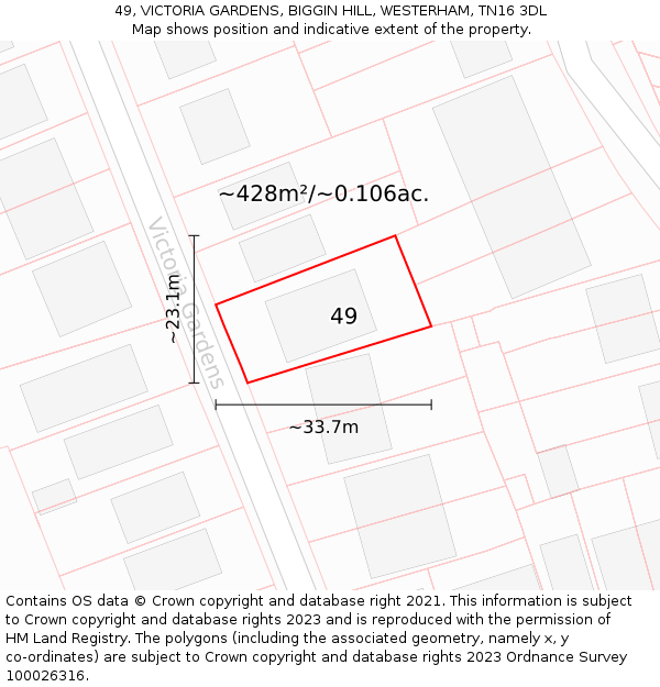49, VICTORIA GARDENS, BIGGIN HILL, WESTERHAM, TN16 3DL: Plot and title map
