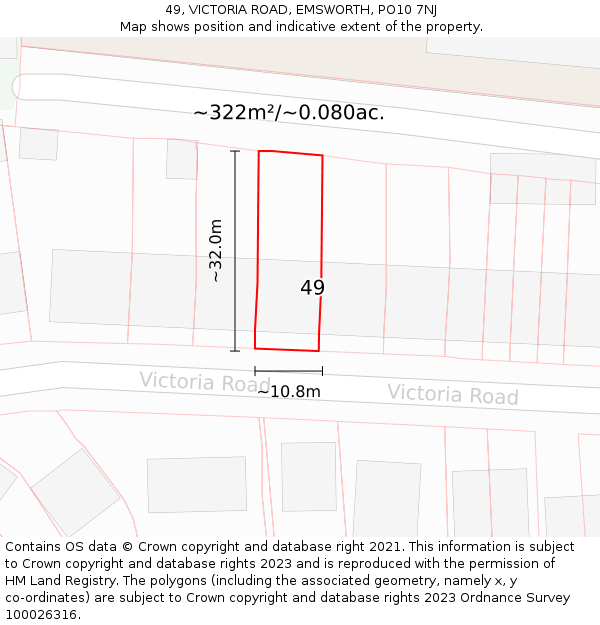49, VICTORIA ROAD, EMSWORTH, PO10 7NJ: Plot and title map