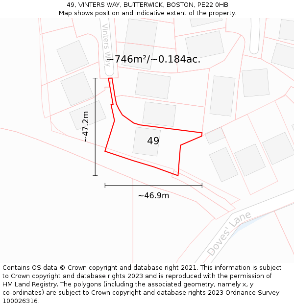 49, VINTERS WAY, BUTTERWICK, BOSTON, PE22 0HB: Plot and title map