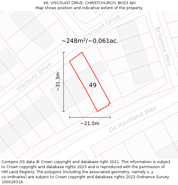 49, VISCOUNT DRIVE, CHRISTCHURCH, BH23 4JN: Plot and title map