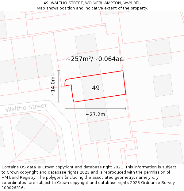49, WALTHO STREET, WOLVERHAMPTON, WV6 0EU: Plot and title map