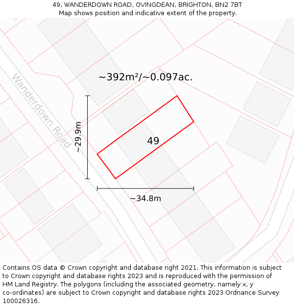 49, WANDERDOWN ROAD, OVINGDEAN, BRIGHTON, BN2 7BT: Plot and title map