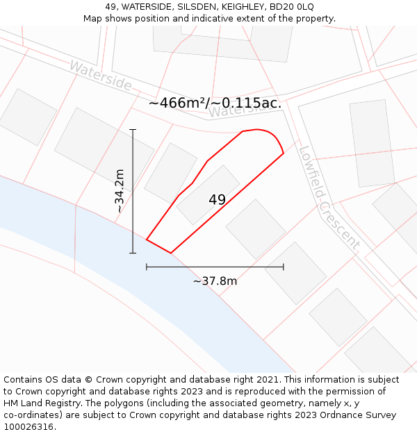 49, WATERSIDE, SILSDEN, KEIGHLEY, BD20 0LQ: Plot and title map