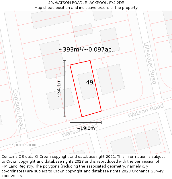 49, WATSON ROAD, BLACKPOOL, FY4 2DB: Plot and title map