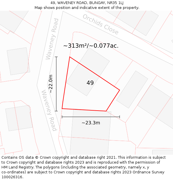 49, WAVENEY ROAD, BUNGAY, NR35 1LJ: Plot and title map