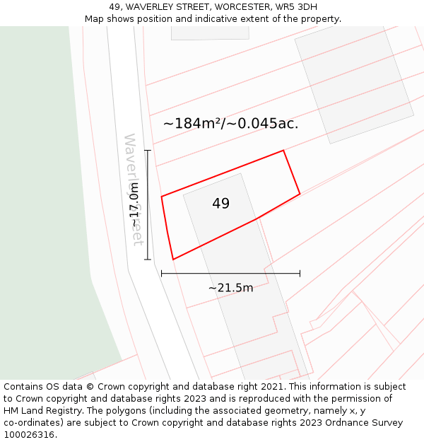 49, WAVERLEY STREET, WORCESTER, WR5 3DH: Plot and title map