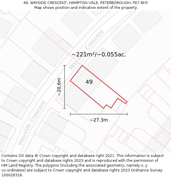 49, WAYSIDE CRESCENT, HAMPTON VALE, PETERBOROUGH, PE7 8HY: Plot and title map