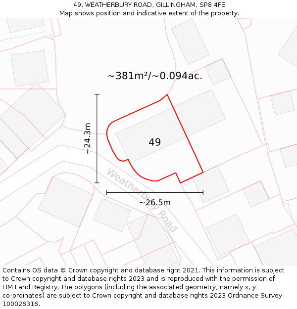 49, WEATHERBURY ROAD, GILLINGHAM, SP8 4FE: Plot and title map