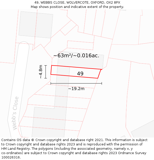 49, WEBBS CLOSE, WOLVERCOTE, OXFORD, OX2 8PX: Plot and title map