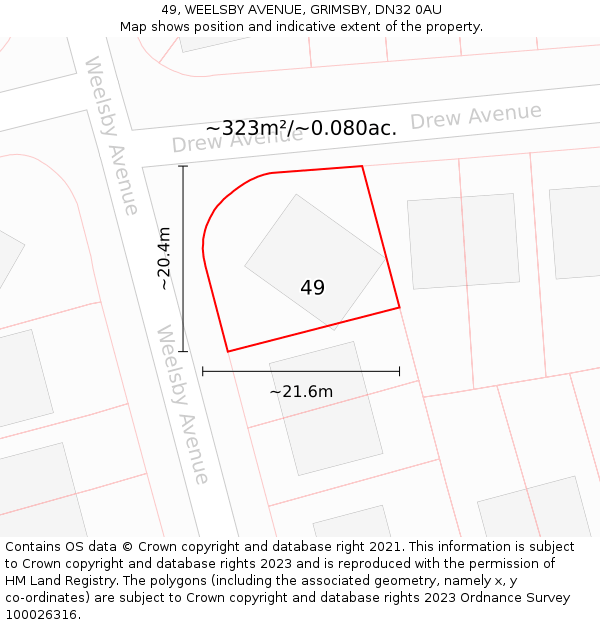 49, WEELSBY AVENUE, GRIMSBY, DN32 0AU: Plot and title map