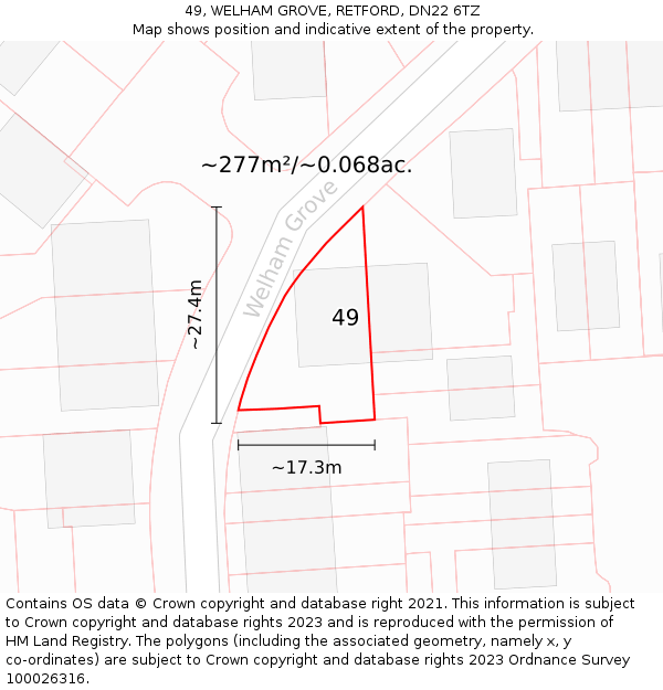 49, WELHAM GROVE, RETFORD, DN22 6TZ: Plot and title map