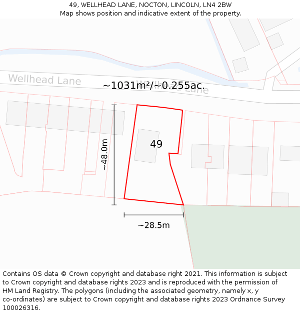49, WELLHEAD LANE, NOCTON, LINCOLN, LN4 2BW: Plot and title map